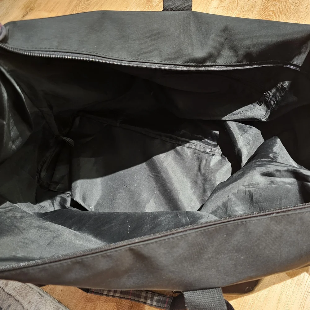 Burberry Black Duffel Bag with Plaid Accents